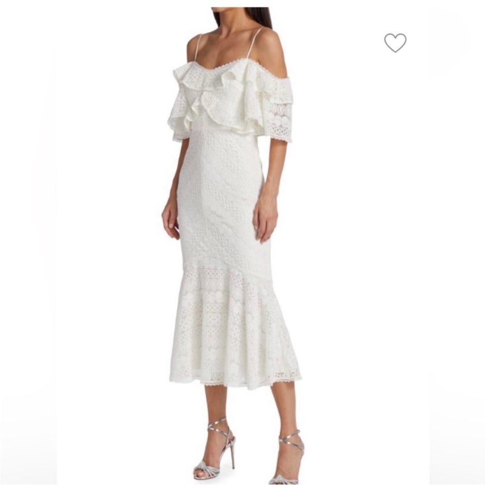 NWT Theia Margot Cold-Shoulder Lace White Dress, Size 4